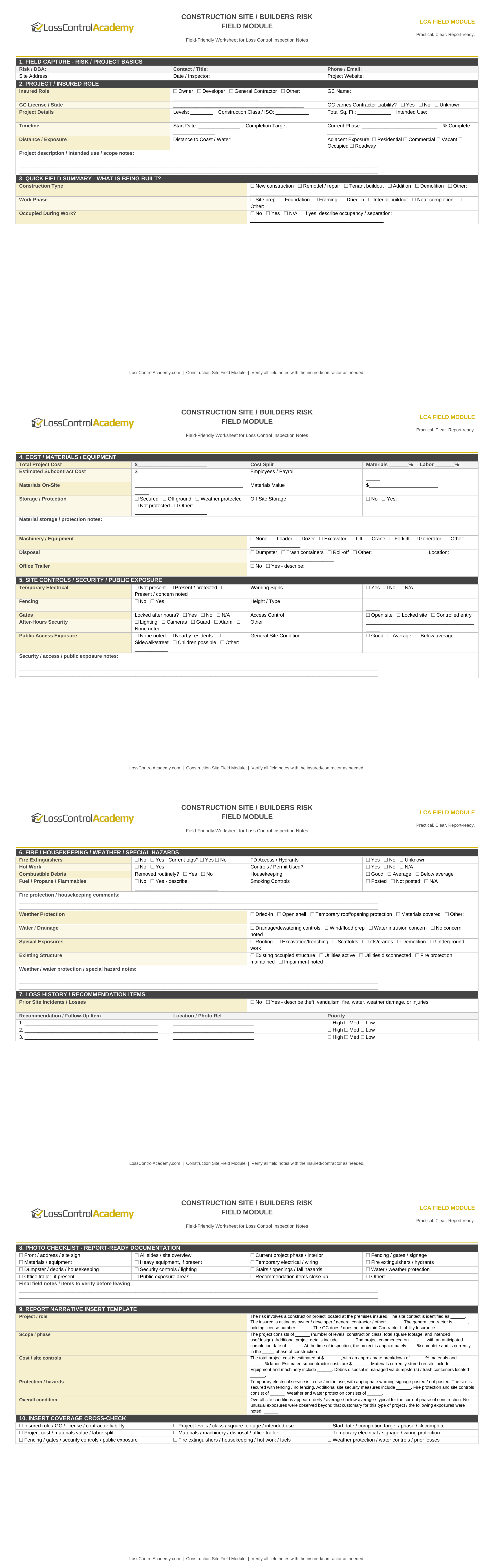 Construction Site - Builders Risk Field Module