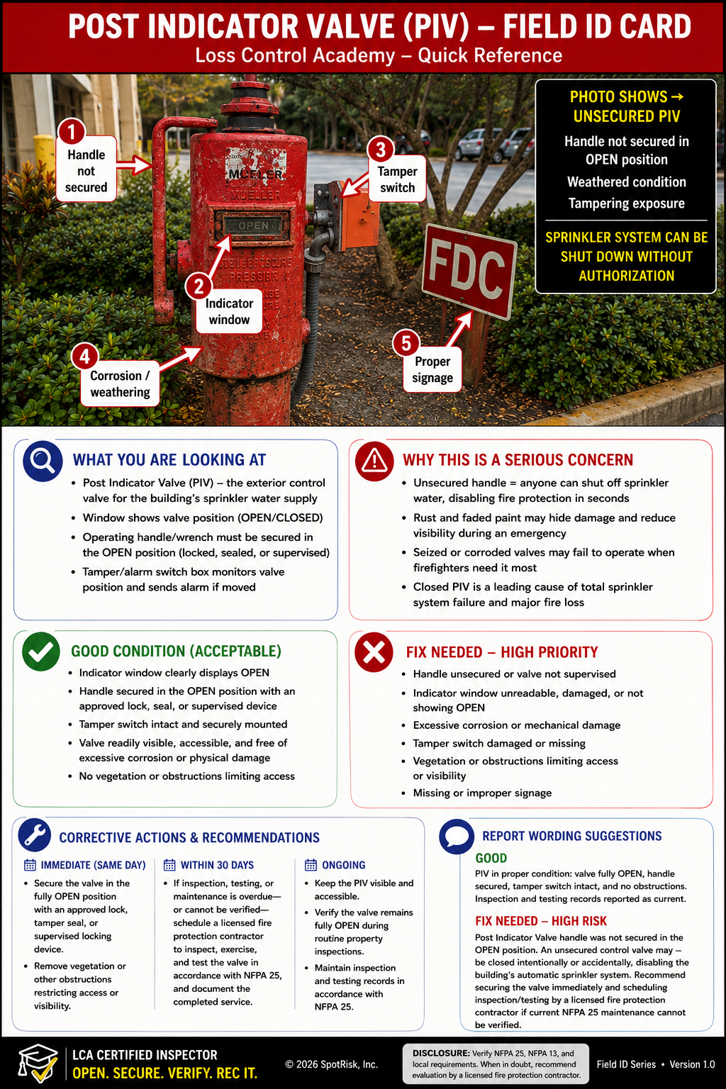 Post indicator valve field ID card